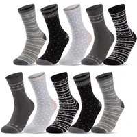 sockenkauf24 Basicsocken 10 Paar Damen Socken Mehrfarbig Streifen Punkte (34977/1, 35-38) Herzen Maritim Baumwolle