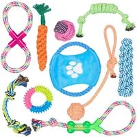 relaxdays Tiertaue Hundespielzeug Set 10 teilig, Baumwolle