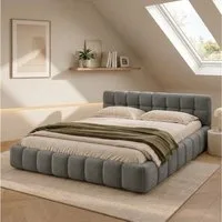 PXloue Polsterbett Doppelbett Jugendbett (ohne Matratze), (Futonbett), Mit Bettrahmen und Lattenrost, Leinen-Stoff, 140x190 cm