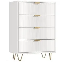 FUROKOY Kommode (Weiß Sideboard Schrank Highboard mit 4 Schubladen und Metallbeinen), Schmal kommode für Schlafzimmer, Wohnzimmer, Flur, 60 x 34 x 91 cm