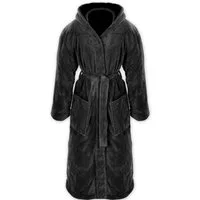 Gräfenstayn Unisex-Bademantel Bademantel Kapuze Flanell Fleece, XXXL Schwarz, warm & kuschelig, Waden bis Knöchellang, Fronttaschen, Gürtel, S-XXXL