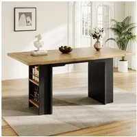 Flieks Esstisch ausziehbare Tischplatte in Holzoptik (Länge120-160/T80/H75 cm, 1-St., 1 Tisch), erweiterbarer Küchentisch mit Regalen Schreibtisch rechteckig