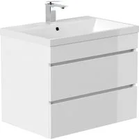 Lomadox Waschtisch FROME-02, 70 cm, hängend, weiß Hochglanz, 2 Schubladen