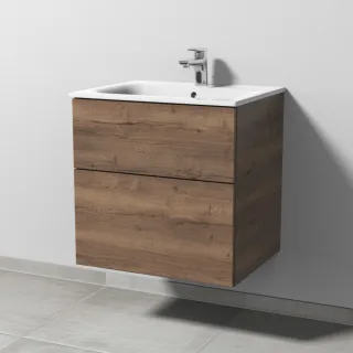 Sanipa 3way Waschtischunterbau zu Geberit Renova Plan Slim Waschtisch mit 2 Auszügen, Eiche-Tabak SM68650