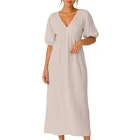 Reichstadt Sommerkleid Damen Relaxed Fit Dress Musselin 25RSW077 Feminine Puffärmel und Rückenschleife