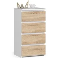 Home Collective Kommode 40 cm breit Holz Highboard Sideboard für Flur Schlafzimmer Wohnzimmer (Mehrzweckschrank Schrank schmal Kommode Schlafzimmer mit Schubladen), Kinderzimmer Organizer, 73 cm hoch mit 4 Schubladen weiß-sonoma Eiche