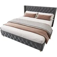 Flieks Polsterbett, Massivholz Doppelbett 180x200cm mit Lattenrost und Polster-Kopfteil