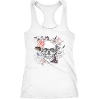 Neverless Tanktop Damen Tank-Top Totenkopf Blumen Flower Skull Boho Schädel Racerback
