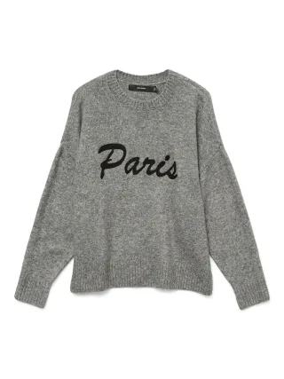 VERO MODA - VMBOOM LS O-NECK TEXT PULLOVER NOOS Medium Grey Melange - Gr. - M