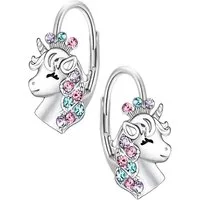 Limana Paar Creolen Zauberhafte Einhorn Mädchen Ohrringe 925 Silber gold bunte Zirkonia (Kinder Schmuck Geschenk inkl. Dose), Geburtstag Einschulung Weihnachten Ostern Schulanfang