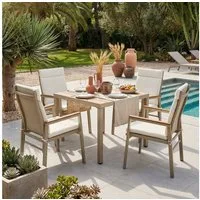 STILVORA Gartenlounge-Set für 4 Personen Garten-Essgruppe Gartenmöbel-Set mit 1 Tisch & 4 Stühle, (Garten-Essgruppe 4-Sitzer, Tisch + 4 Stühle, Metall WPC, 4 Personen Set, Khaki/Beige, Outdoor), atmungsaktiv, rostfrei, komfortabel, stabil, pflegeleic