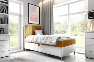 Boxspringbett Gästebett Kinderbett HELVI Nr.1 100x200cm Weiss-Gelb