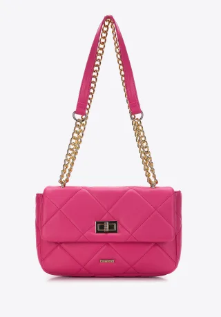 Wittchen Damenhandtasche, gesteppt mit Quadraten an einer Kette, rosa Öko-Leder