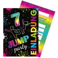 LIMONIA Einladungskarten Jump Party zum 7. Kindergeburtstag Jungs Mädchen Einladungen Trampolin, Einladungskarten zum 7. Geburtstag Trampolinpark Jump Party