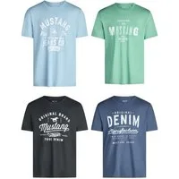 MUSTANG T-Shirt Herren Printshirt 4er Pack Set Regular Fit (Vorteilspack, 4-tlg) Kurzarm Sommer Tee Shirt mit Rundhalsausschnitt aus 100% Baumwolle
