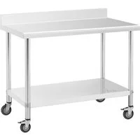 Royal Catering Arbeitstisch 60 x 120 cm Rollbarer Edelstahltisch Aufkantung Gastrotisch 158 kg, verschiedene Größen