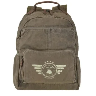 Robuster Rucksack aus Canvas in khaki für A4-Ordner im Alltag | Greenburry Aviator. Die strukturierte Fächeraufteilung für Ihren Ausflug heute.
