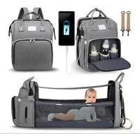 feinlux Wickeltasche Tragbare Wickeltasche mit faltbarem Babybett und Moskitonetz (Packung, großem Fassungsvermögen, reißfest, Kinderwagen-Rucksack), mit tragbarem Reisebett und USB-Ladeanschluss