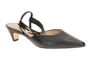 Peter Kaiser 9-79505-46 Black Sling Pumps Goldkette Echtleder Fesselriemchen