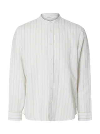 SELECTED MEN - SLMREGCLAY LINENBLEND LS SHIRT BAND NOOS Bright White - Gr. - S