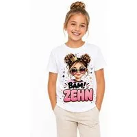 coole-fun-t-shirts Print-Shirt BÄM ZEHN Mädchen T-Shirt 10. Geburtstag Geschenk Weiß Kindergeburtstag 10 Jahre Mädchen Geschenk T-Shirt