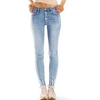 be styled Skinny-fit-Jeans Medium Waist Röhrenjeans Skinny Fit Stretch Hose - Damen - j9m-1 ausgefranster Saum