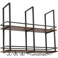 en.casa Weinregal, »Hubro« mit Glashalterung 100 x 30 x 85 cm Schwarz/Walnussoptik