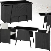 tectake Sitzgruppe Rattan Gartenlounge für 2 Personen, zusammenschiebbar, (Loungeset Lausanne, 3-tlg., für Außen in Schwarz), widerstandsfähig, UV-beständig, mit Sicherheitsglasplatte