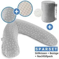 Theraline Stillkissen Das Original - Leaves & Feinstrick Creme, Schwangerschaftskissen, Seitenschläferkissen 190 cm inkl. Nachfüllpack