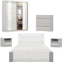 Deine Möbel 24 Schlafzimmer-Set HEAVEN MULTI Komplettschlafzimmer Kleiderschrank 183 203 233 cm, (Schwebetürenschrank Kleiderschrank mit Spiegeltüren Kommode 2x Nachttisch Doppelbett 160x200, 5-tlg., Set), mit LED-Beleuchtung Matratze optional