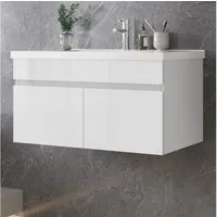 duschspa Waschtisch Unterschrank mit Waschbecken Badmöbel Set, Hochglanz, Softclose, mit Überlaufloch