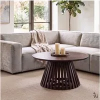 IDIMEX Couchtisch AMILA, Wohnzimmertisch 90 cm aus Mangoholz mit Lamellen-Gestell Dunkelbraun