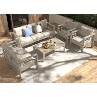 MeXo Gartenlounge-Set Gartenmöbel Set Aluminium wetterfest 6-7 Personen, (12cm Deluxe Relax-Sitzkissen, 5-tlg., Belastbarkeit pro Sitzplatz 140kg), outdoor Gartensofa mit Tisch, 8 cm breite Armlehne