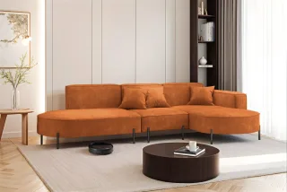 Ecksofa Designersofa VALENCIA in Stoff Noel Ziegelrot Ottomane Rechts