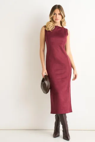 Pencil-Kleid aus Kunstwildleder in der Farbe Mulberry