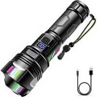 Forrlite LED Taschenlampe Aufladbar, Extrem Hell Zoombares Taschenlampe (USB/Typ-C-Direktaufladung,Stoßfest, sturzsicher, wasserdicht IPX7, Hochleistungs-26650-Akku, 5 Beleuchtungsmodi, Zoomfunktion), für Camping, Wandern, Outdoor, Notfäll