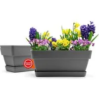 BigDean Blumenkasten 3er Set, Balkonkasten Bruchfester Kunststoff in edlem Anthrazit-Grau (Set, 3 St., Pflanzkasten + Untersetzer), 40cm, Witterungsfest, Indoor & Outdoor geeignet