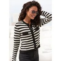 LASCANA Strickjacke mit Streifenmuster, Kontrastbündchen, markante Knopfleiste