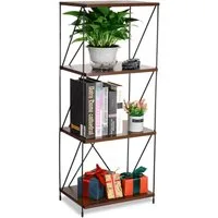 BlingBin Bücherregal 4-stufiges Vintage Standregal Mehrstufen-Aufbewahrungsregal, 1 Stück 1-tlg., freistehendes Regal aus Metall & Holz,für Schlafzimmer,Wohnzimmer,Büro