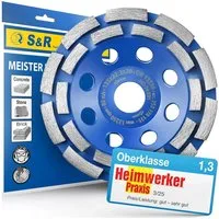 S&R Schleifscheibe Diamant-Schleiftopf 125 x 22,23 mm für Beton, Granit, Stein, Mauerwerk, (1 x S&R Diamantschleiftopf 125 mm Premium-Produktreihe, doppelreihig, ‎1 x S&R Diamantschleiftopf 125 mm Premium-Produktreihe, doppelreihig), 2-reihig, verbes