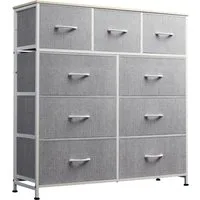 WLIVE Kommode 9 Stoffschubladen, Schubladenkommode 100 × 30 × 102 cm (Stauraumschrank Kommode mit Stoffschubladen), Modernes Sideboard, 100 × 30 × 102 cm, Vintagebraun-Schwarz