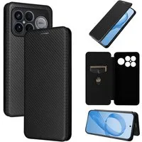 Wigento Smartphone-Hülle Für Xiaomi Poco F8 Ultra Carbon Textur Design Flip Schutzhülle Schwarz, Carbon Faser Flip Schutzhülle mit Kartenfach und Ständer
