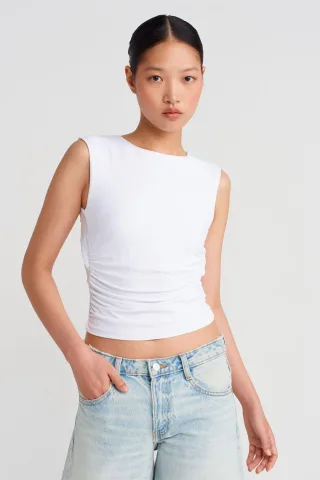 Damen Slim-Fit Cut-out Crop Bluse