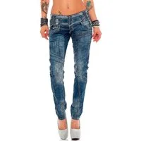 Cipo & Baxx Slim-fit-Jeans Damen Slim Fit Hose Stonewashed BA-WD245 mit Ziernähten und Markenlogo Stonewashed
