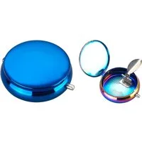 CHAMP Aschenbecher Taschen ASCHENBECHER "Rainbow" Ø5,5cm Deckel Metall rund 06 (Blau), mini Ablagefläche Reiseaschenbecher Taschenaschenbecher Reise Outdoor