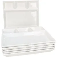 MamboCat Frühstücksteller 6er Set Fondueteller weiß 23x18 cm mit 4 Fächern Raclette Fondue Dip