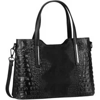 ITALYSHOP24 Schultertasche Made in Italy Damen echt Leder Henkeltasche Shopper Lederhandtasche, Kroko Muster, Italienische Umhängetasche Cross Over Body Bag, Premium