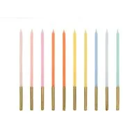 partydeco Geburtstagskerze, Geburtstagskerzen 14cm glatt 10er Set Farbmix Pastell / Gold