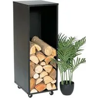 DanDiBo Kaminholzregal Innen Metall Schwarz Kaminholzständer 85 cm mit Rollen mit Ablage, mit Rückwand