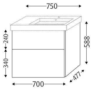 Sanipa WTU mit Auszügen für Becken rechts 3way (BP501) 588x700x477 Kaschmir-Matt, BP5011U BP5011U